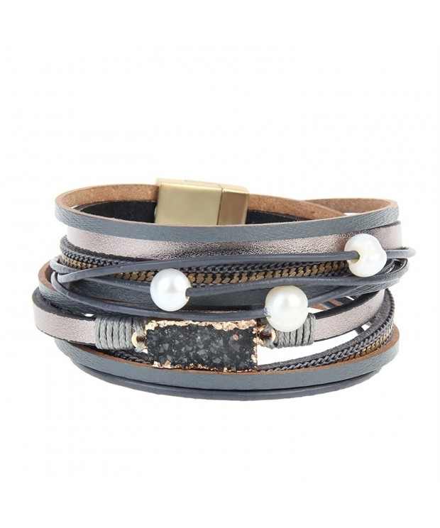 Grey Women Leather Wrap Bracelet