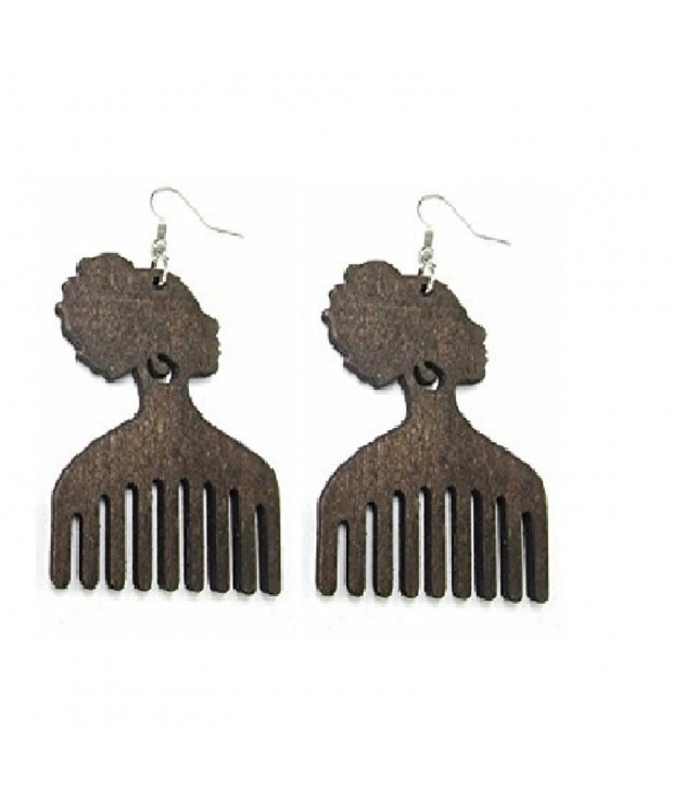 Afro Pick Wood Earrings Brown