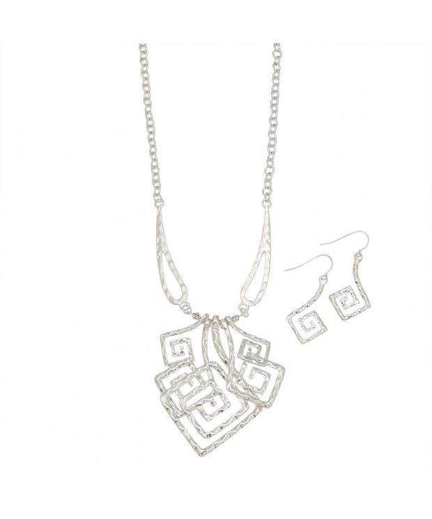 Silver Geometric Square Necklace Earring