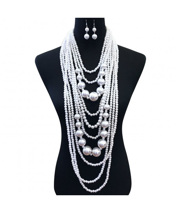 Womens Chunky Multi Strand Simulated Pearl Statement Necklace And