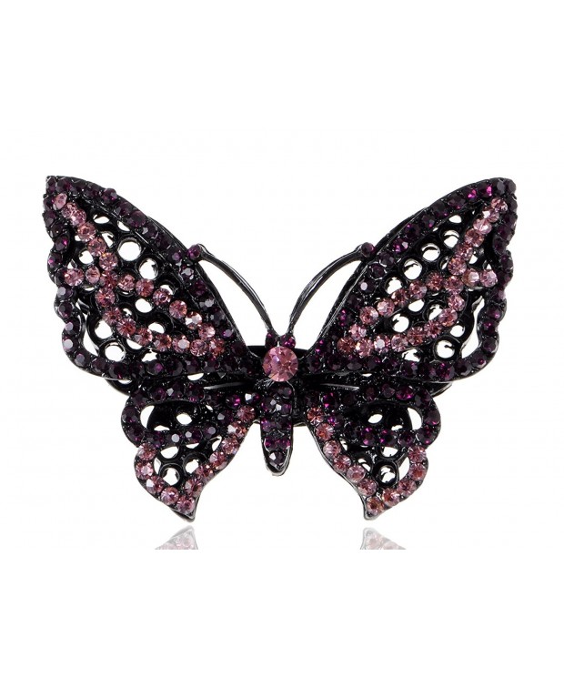 Alilang Gunmetal Purple Rhinestones Butterfly