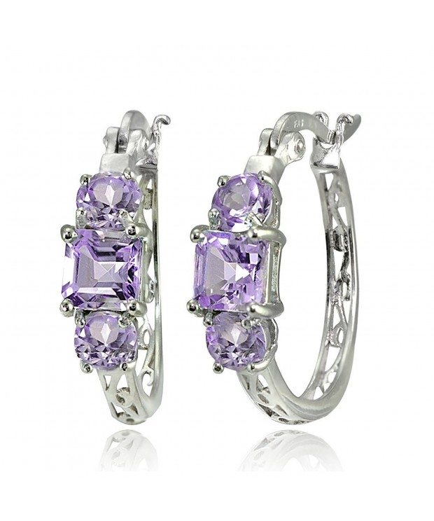 Sterling Amethyst Three Stone Filigree Earrings