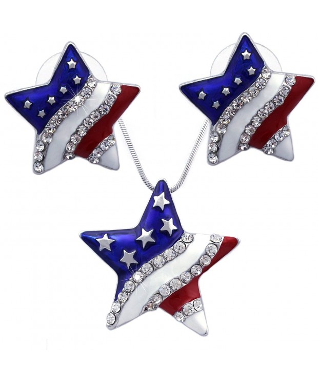 American Flag Pendant Necklace Earrings