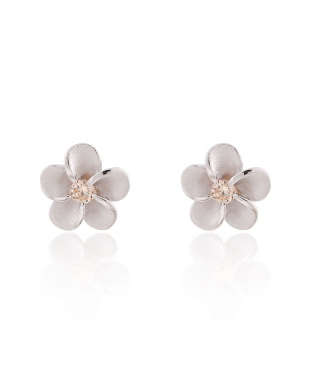 Sterling Plumeria Hawaiian Zirconia Earrings