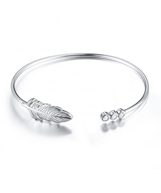 Sterling Silver Feather Bangle Bracelet