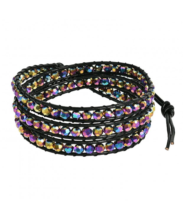 Rainbow Fashion Crystal Cotton Rope Leather Bracelet