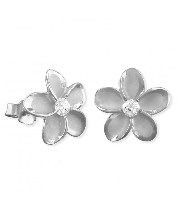 Rhodium Sterling Silver Plumeria Earrings