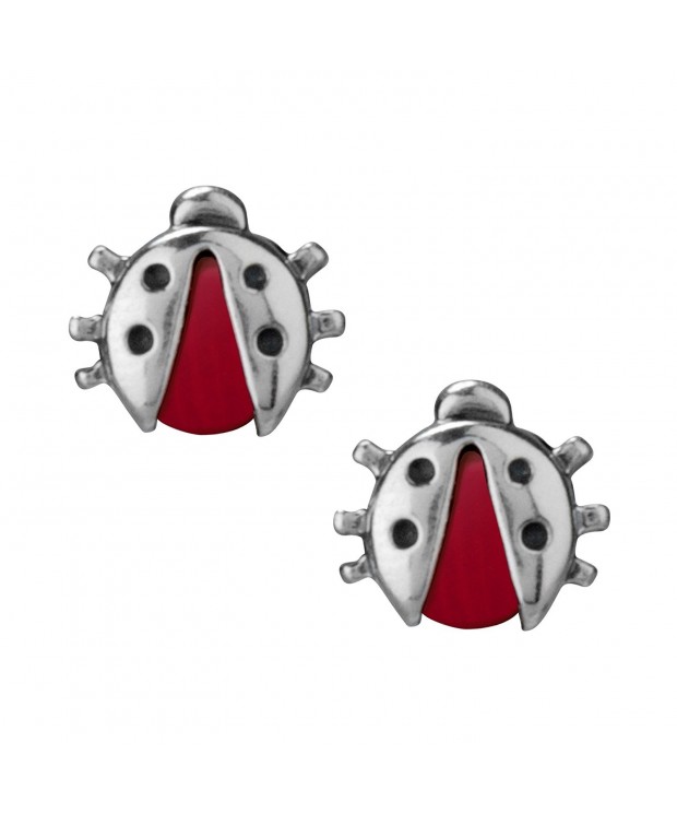 Sterling Silver Coral Ladybug Earrings