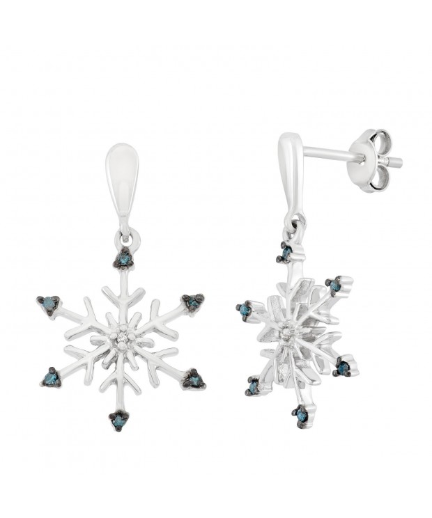 Sterling Diamond Dangling Snowflake Earrings