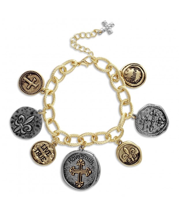 Textured Charm Bracelet Coins Faith