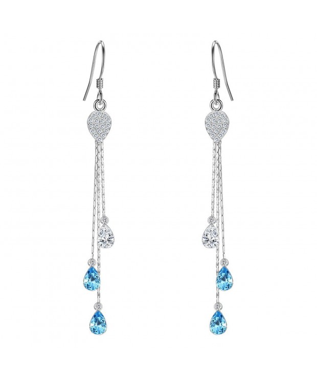 EleQueen Sterling Teardrop Aquamarine Swarovski