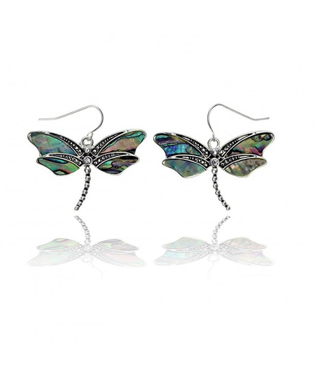 Antiqued Dragonfly Earrings Abalone Crystal