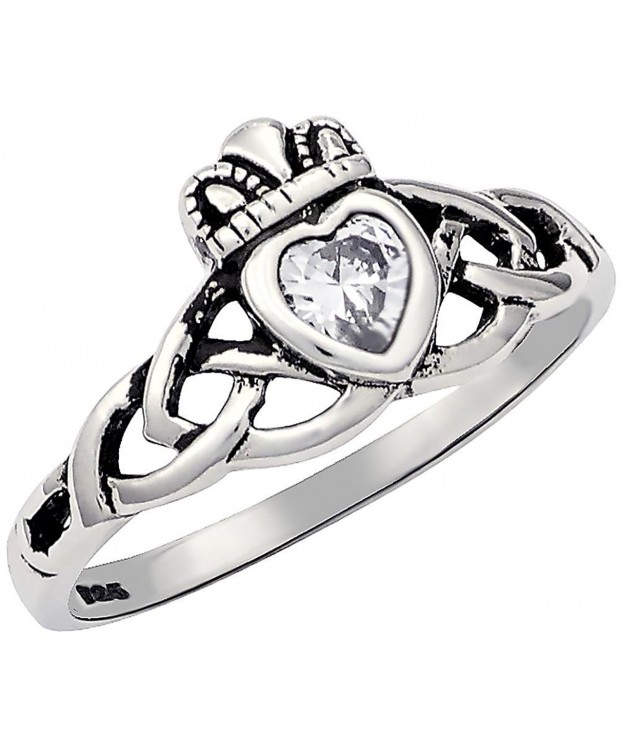 Sterling Traditional Simulated Diamond Claddagh