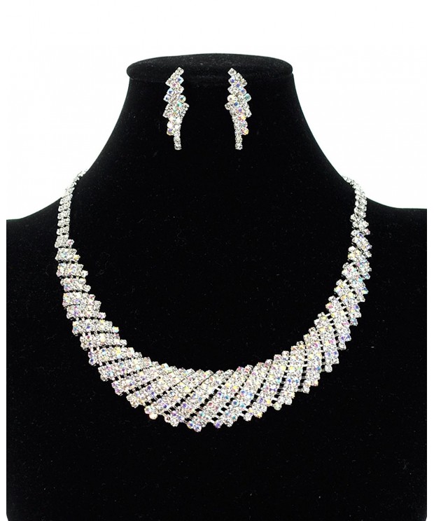 Borealis Rhinestone Necklace Earrings Silver Tone