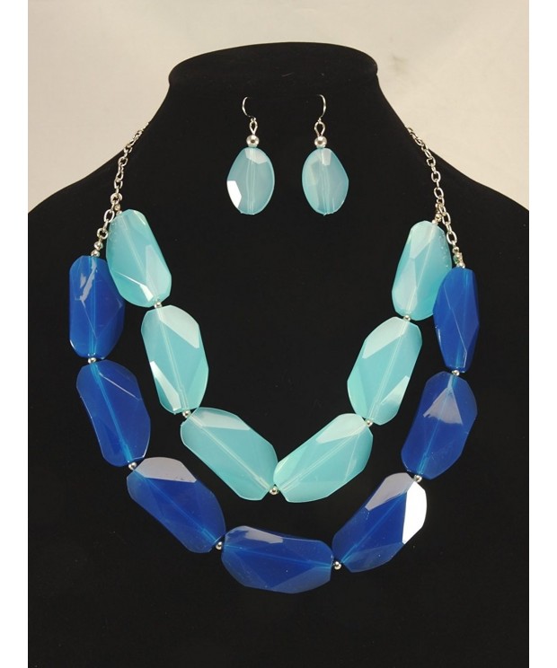 Blue Bead Statement Necklace Earring