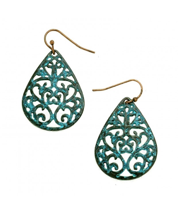 Delicate Copper Tone Filigree Teardrop Earrings