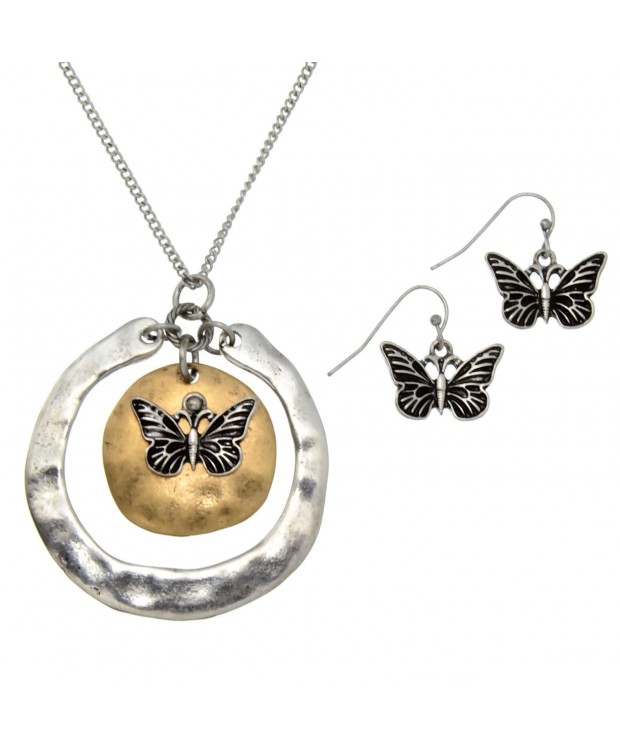 PammyJ Two Tone Butterfly Pendant Necklace