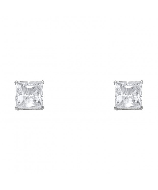 Princess Square Solitaire Basket Earrings