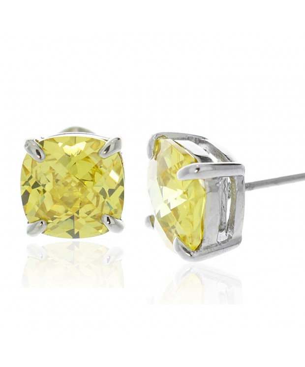 Sterling Simulated Citrine Cushion Earrings