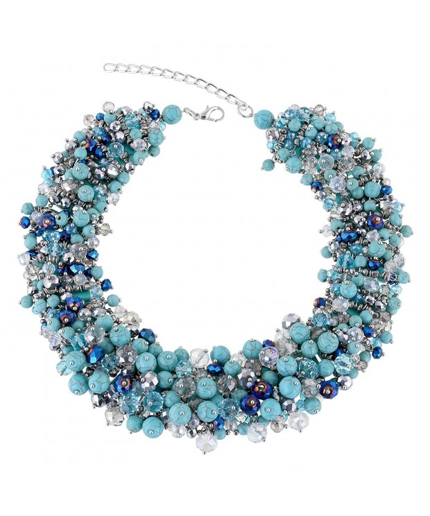 Bohemian Multi layer Imitation Turquoise Crystals Necklace