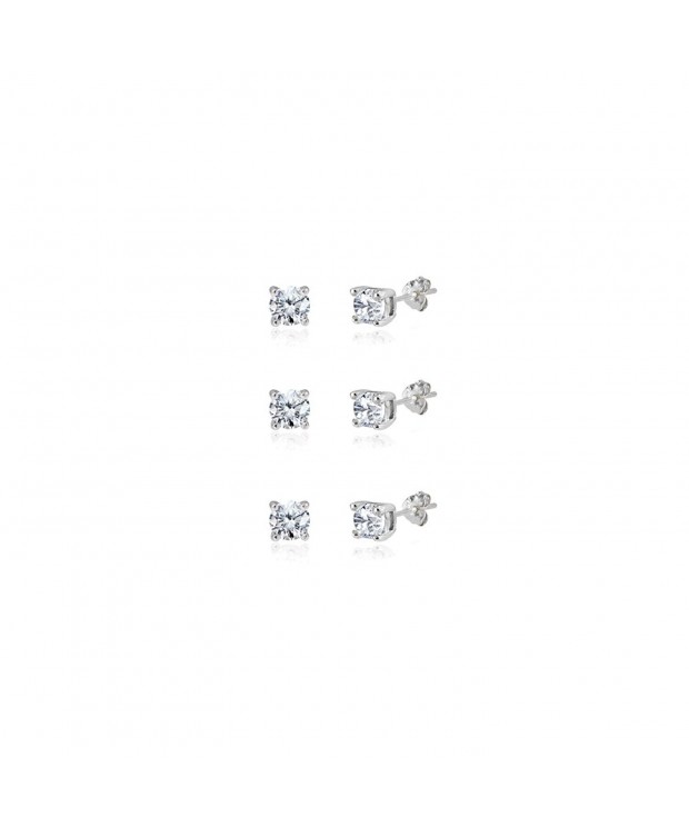 3 Pair Sterling Silver Zirconia Earrings