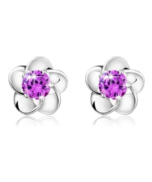 SMTSMT Silver Plated Crystal Earrings Purple