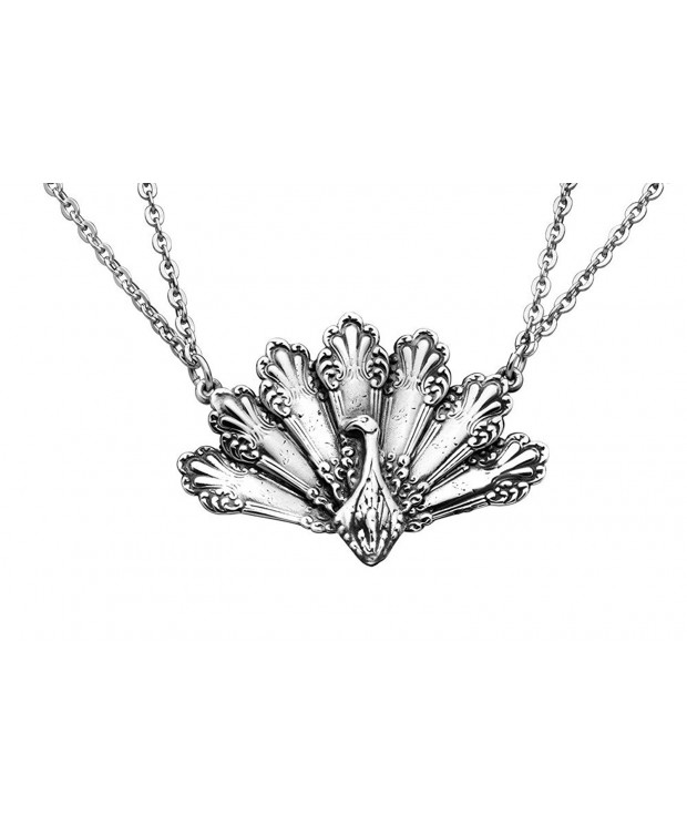 Silver Spoon Handle Necklace Peacock