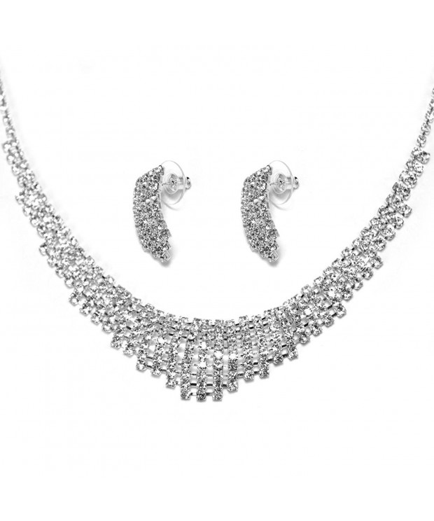 Rhinestone Silver Bridal Necklace Earring