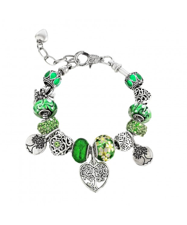 Family Charm Bracelets Green Beads