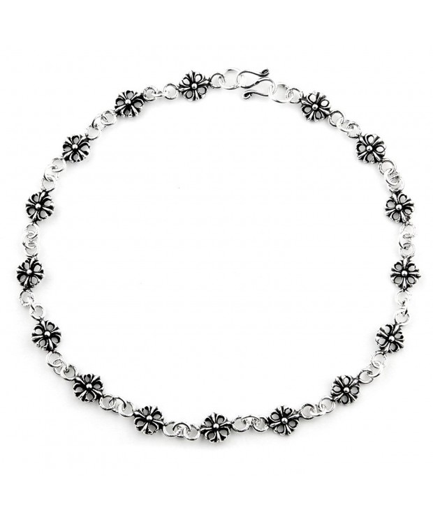 STERLING SILVER ANKLET round floral