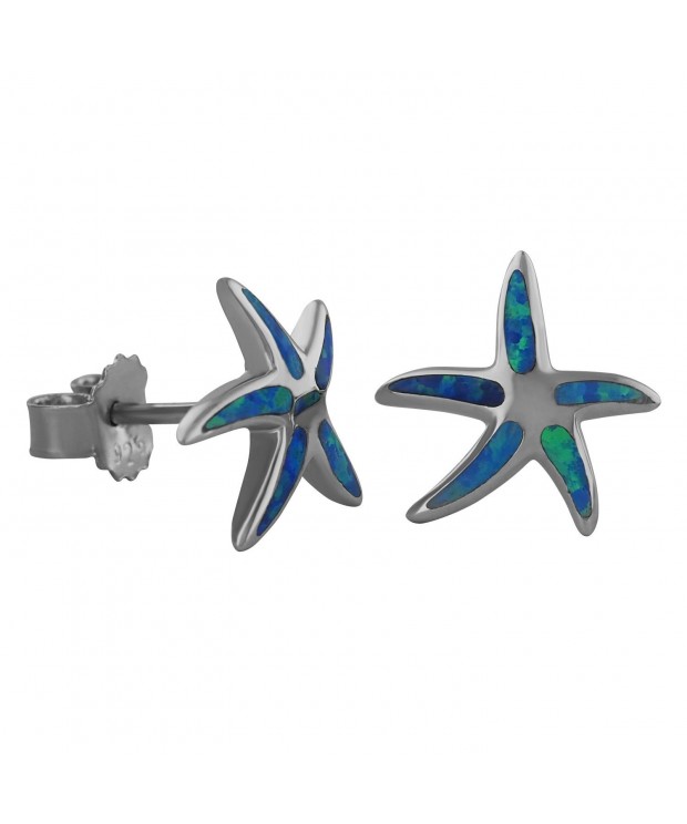 Sterling Silver Synthetic Starfish Earrings