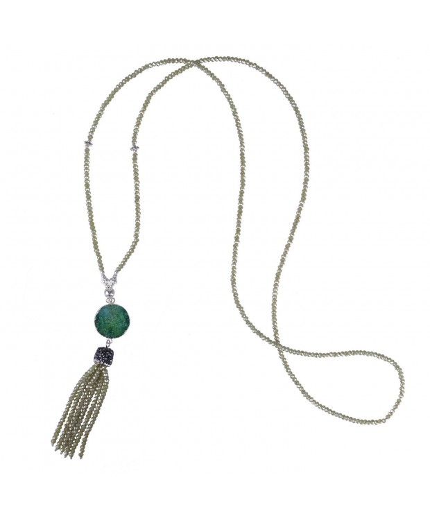 KELITCH Crystal Beaded Necklace Tassel Delicate