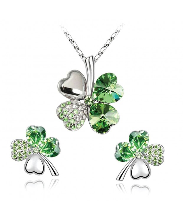 BodyJ4You Clovers Crystal Necklace Earrings