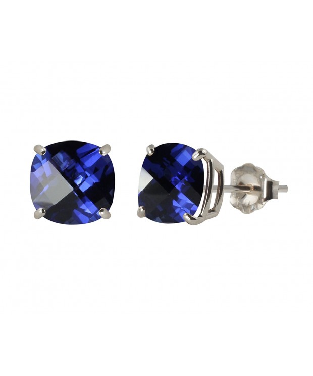 Sterling Checkerboard Cushion Sapphire Earrings