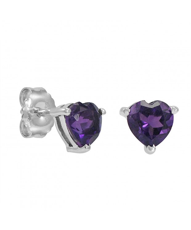 Heart Amethyst Earrings Sterling Silver