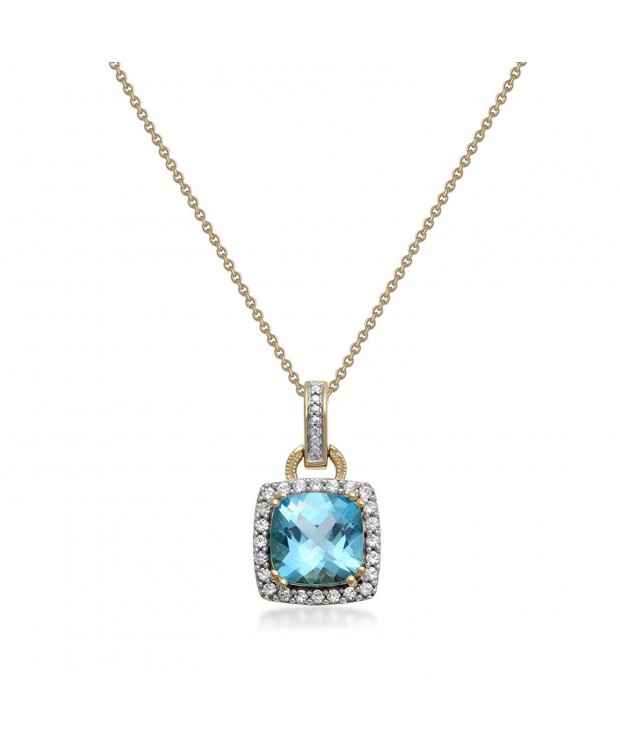 Jewelili Sterling Cushion Sapphire Necklace