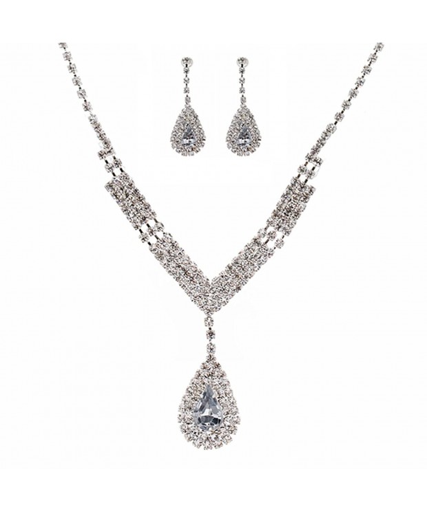 ACCESSORIESFOREVER Wedding Rhinestone Teardrop Necklace