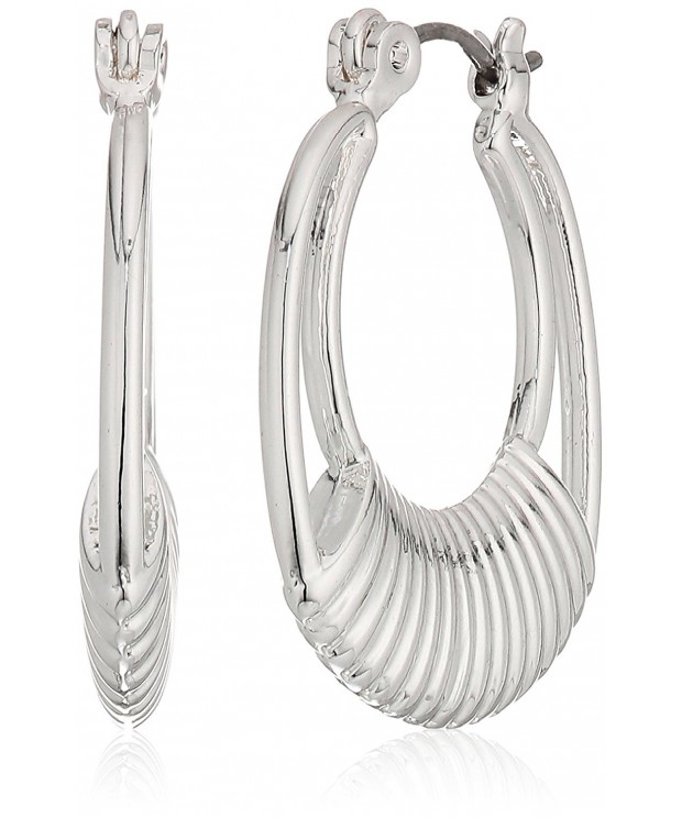 Napier Silver Tone Click Hoop Earrings