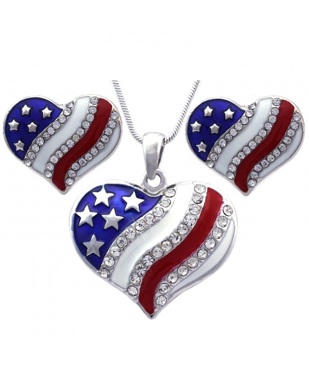 American Pendant Necklace Earrings Silver tone