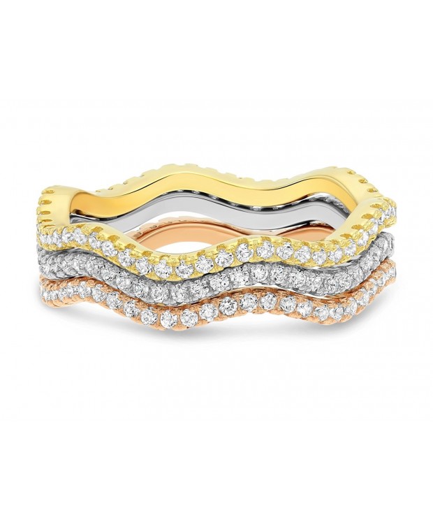 Sterling Silver Three Tone Stackable Zirconia