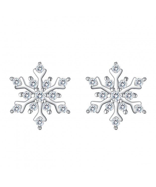 EleQueen Sterling Zirconia Snowflake Earrings