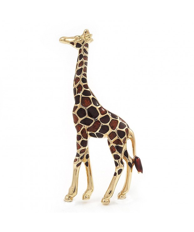 Brown Enamel Giraffe Brooch Plated