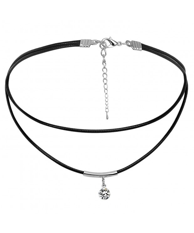 Bishilin Braided Leather Necklace Zirconia