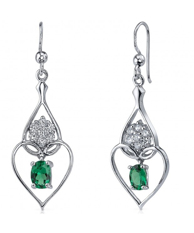 Simulated Emerald Earrings Sterling Rhodium