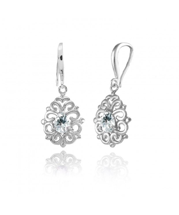 Sterling Aquamarine Teardrop Filigree Earrings