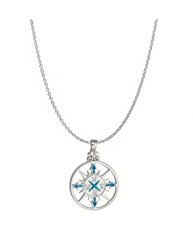 Sterling Rhodium Created Compass Necklace