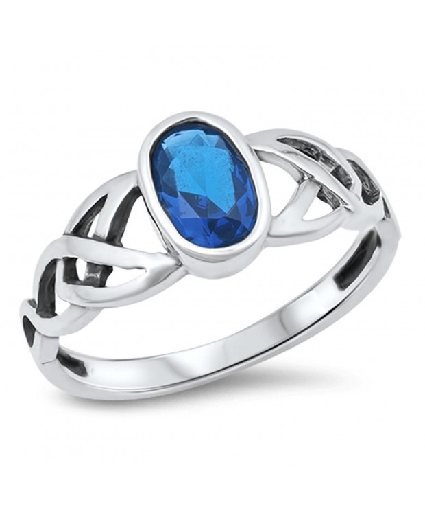 Simulated Sapphire Celtic Sterling Silver