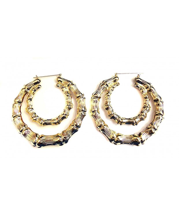 Large Bamboo Earrings Silver Double