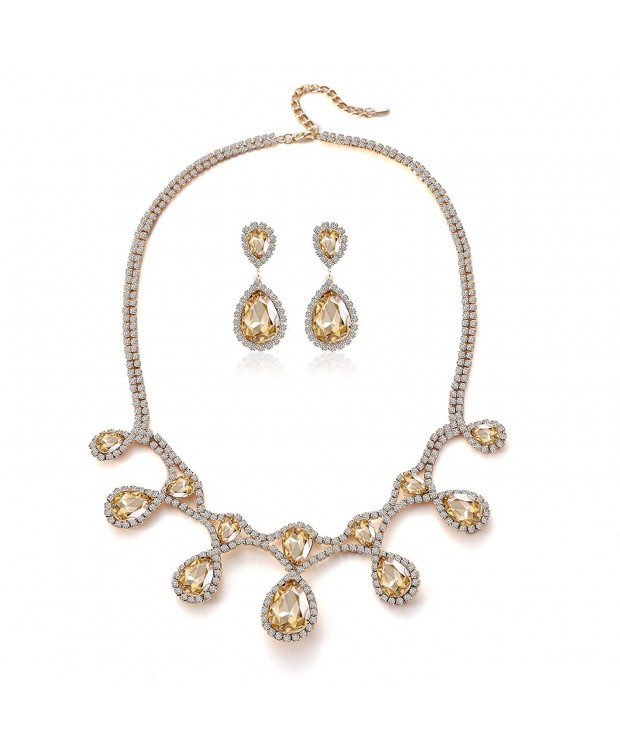 Paxuan Teardrop Champagne Necklace Earrings