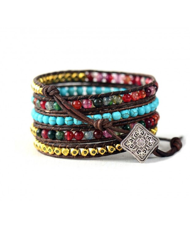 Leather Bracelet Synthetic Turquoise Mixed Colorful